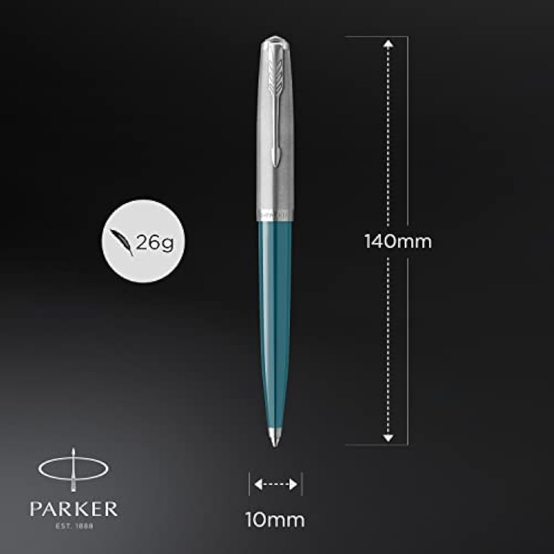 Parker 51 Ballpoint Pen | Teal Blue Barrel with Chrome Trim | Medium Point with Black Ink Refill | Gift Box