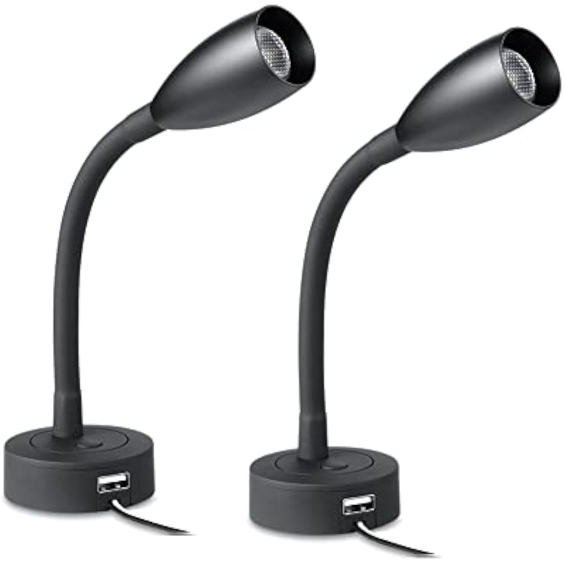 Obeaming 12V LED Dimmable Reading Light, Bedside Reading Lamp with USB Charger Flexible Gooseneck Wall Lamp for Camper Van Caravan Motorhome Truck Boat Interior Lighting, DC12V 24V 2Pack