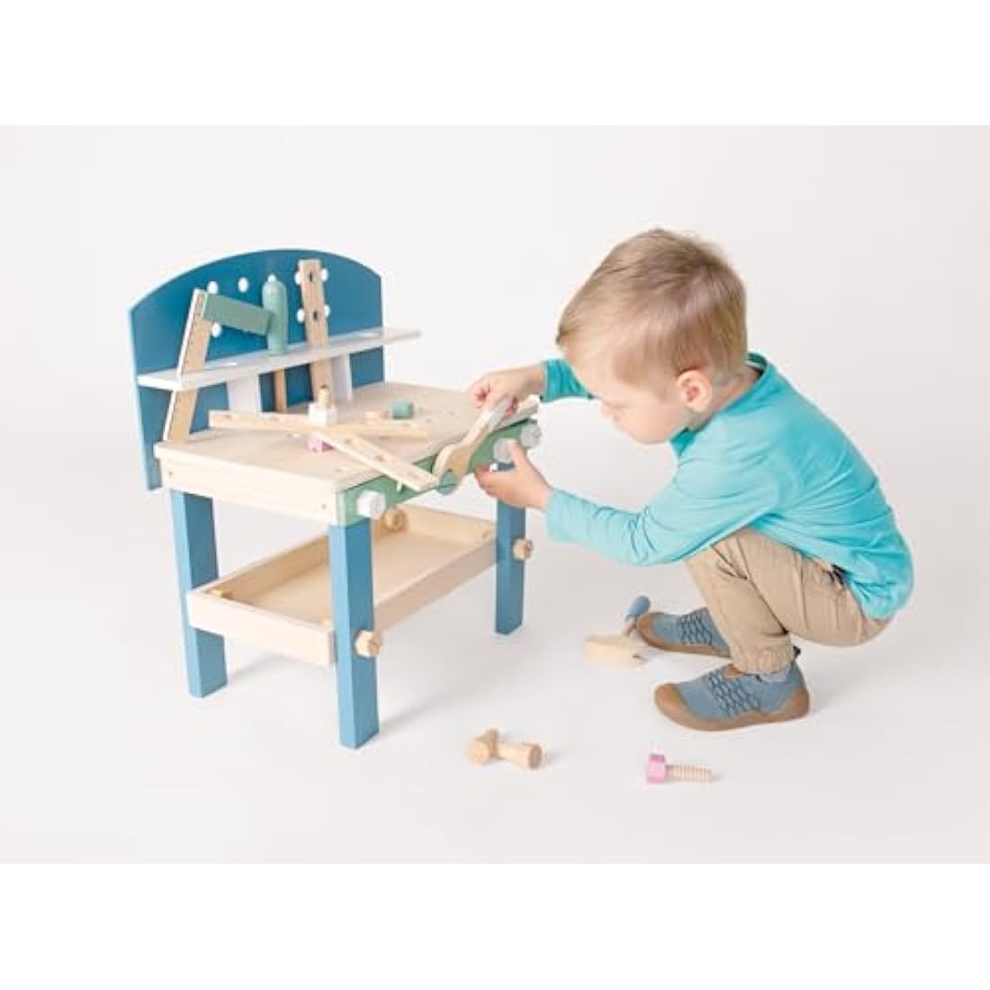 Small Foot 11376 Scanline Workbench Compact, Children's Workbench Made of FSC Wood, with Tools and Accessories