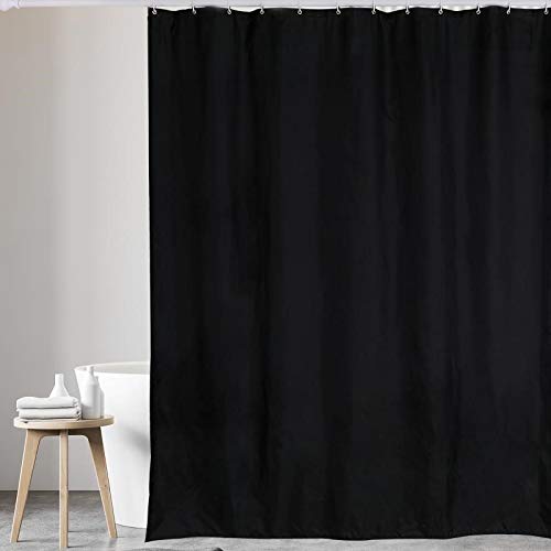 2 UR DOOR - Black shower curtains bathroom Polyester fabric Shower Curtain Mould and Mildew Resistant Solid Black (180 x 220 cm)