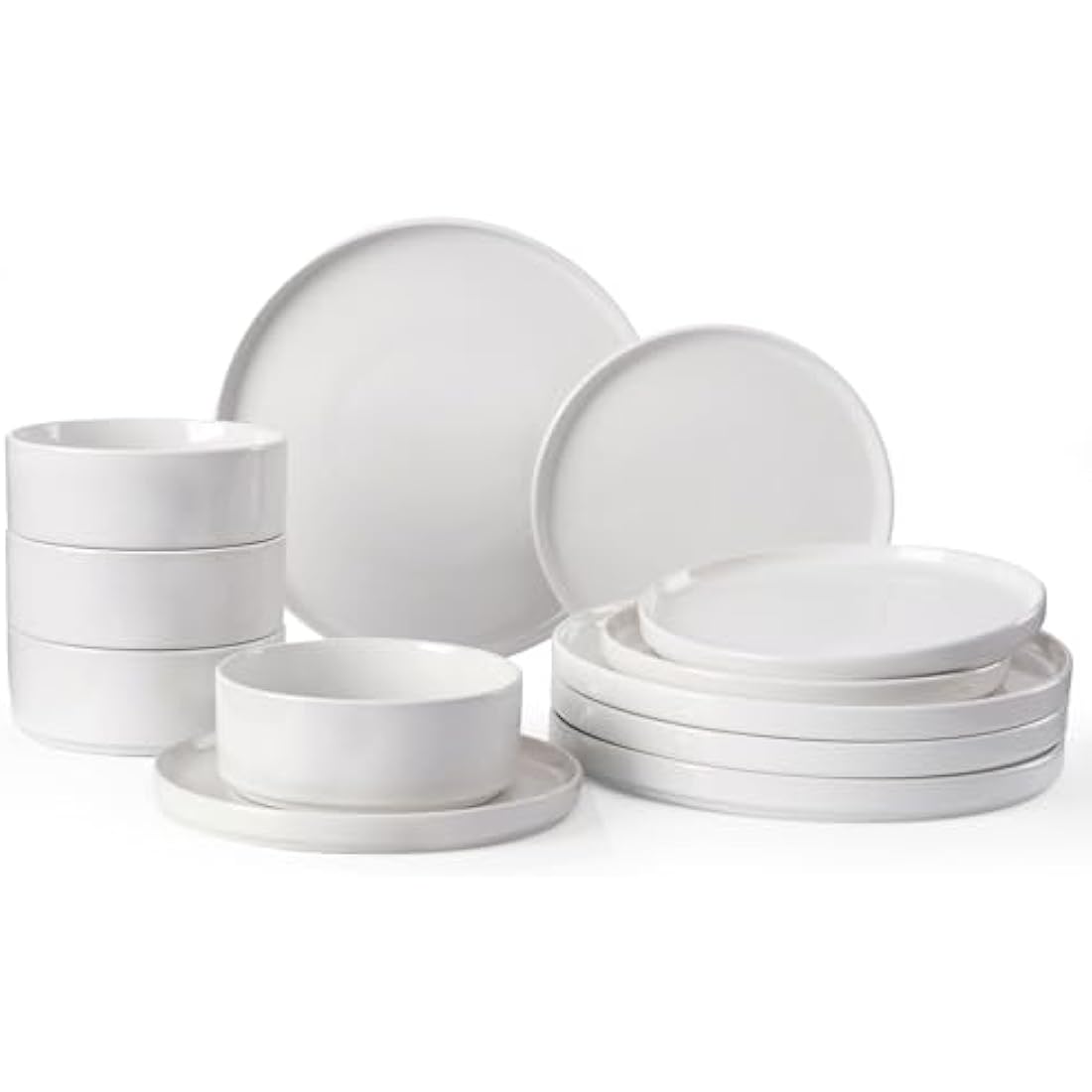 Richmount Nebula Dinner Set for 4, 12-Piece Speckled Dinnerware Stoneware Set, Scratch Resistant, Dishwasher & Microwave Safe, Dining Plates and Bowls Sets, White