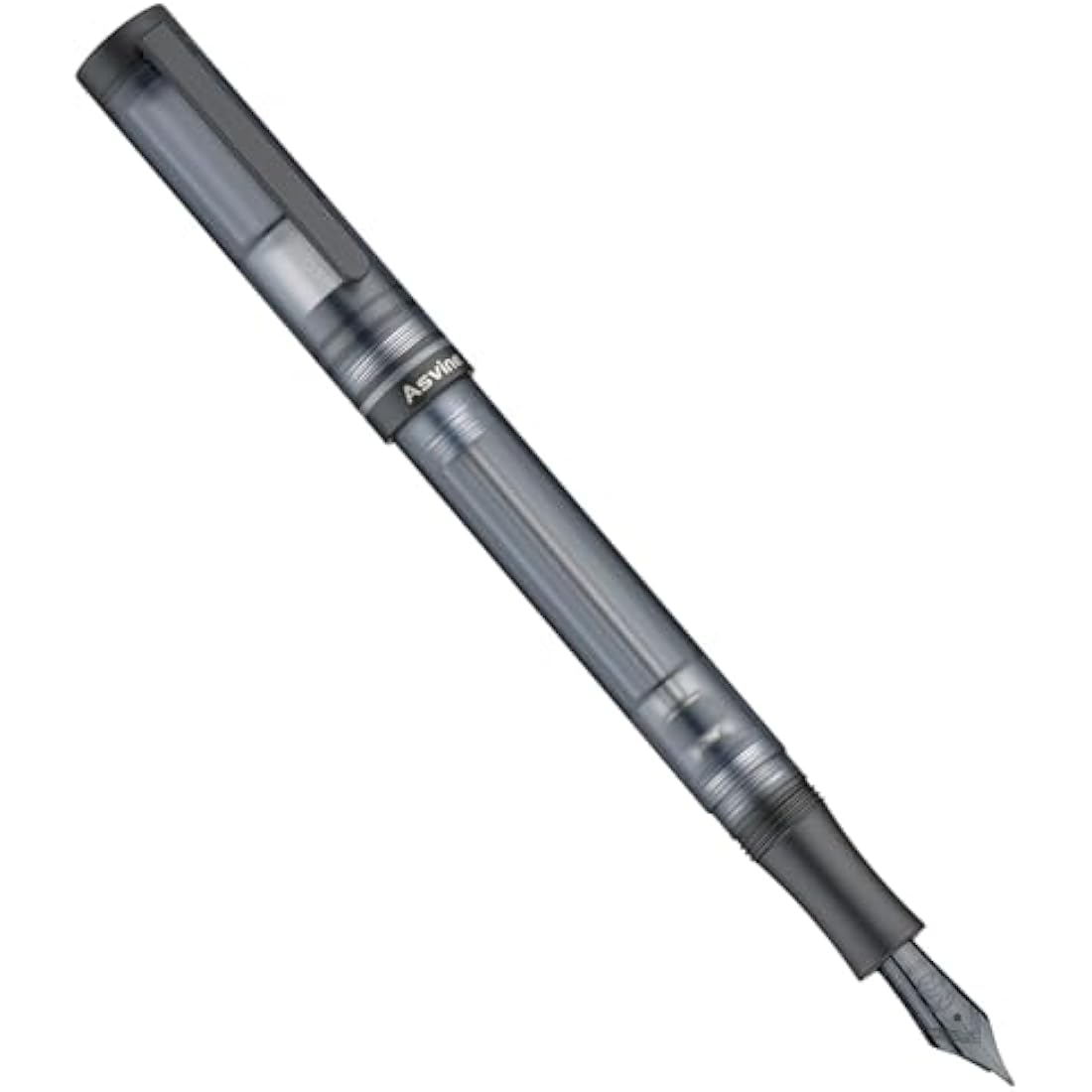Asvine V200 Titanium Fountain Pen Vacuum Filling, Matte Black Bock Broad Nib Transparent Acrylic Smooth Writing Pen Case Set