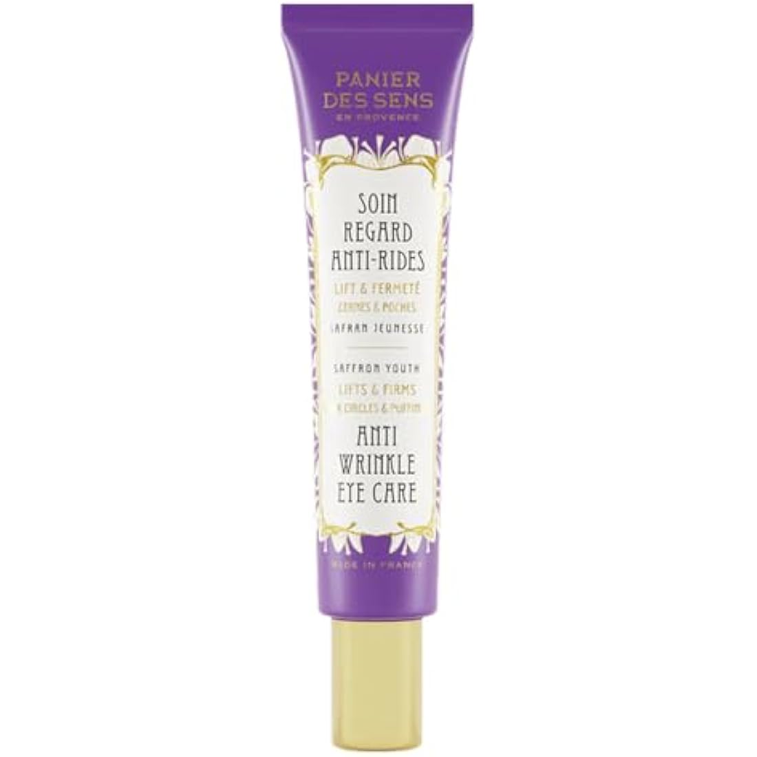 Panier des Sens - Anti Aging under Eye Cream - Hyaluronic Acid, Saffron Extract, Hawthorn - Anti Wrinkle, Dark Circles, Puffiness - Ophthalmologist-Tested - Eye Care 95% Natural Ingredients - 15 ml