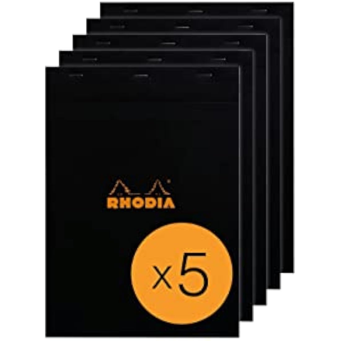 RHODIA 182009C - Stapled Notepad N°18 Black - A4 - Small Squares - 80 Detachable Sheets - 80G Clairefontaine Paper - Coated Card Cover - Pack of 5 pads