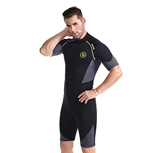 ZCCO Men's Shorty Wetsuits 1.5mm Premium Neoprene Back Zip Short Sleeve for Scuba Diving,Spearfishing,Snorkeling,Surfing,4XL