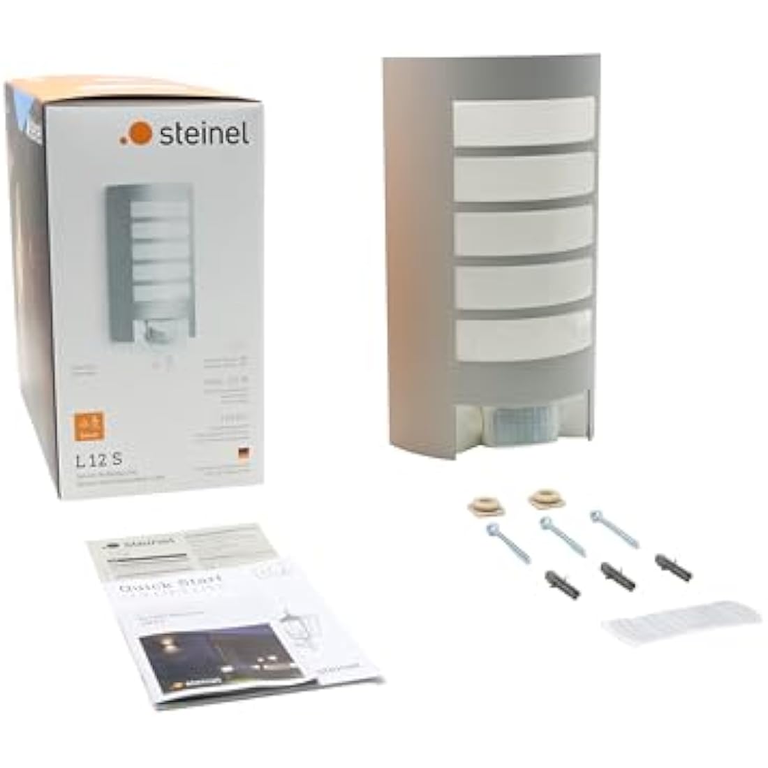 Steinel Outdoor Wall Light L 12 S, 180° Motion Detector up to 10 m range - Robust Weatherproof Aluminium Outdoor Light E27 max. 60 Watts - Porch Light in Silver