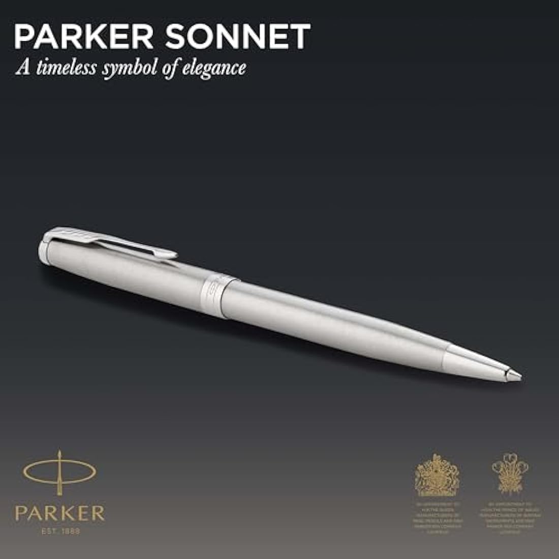 Parker Sonnet Ballpoint Pen | Stainless Steel with Palladium Trim | Medium Point Black Ink | Gift Box