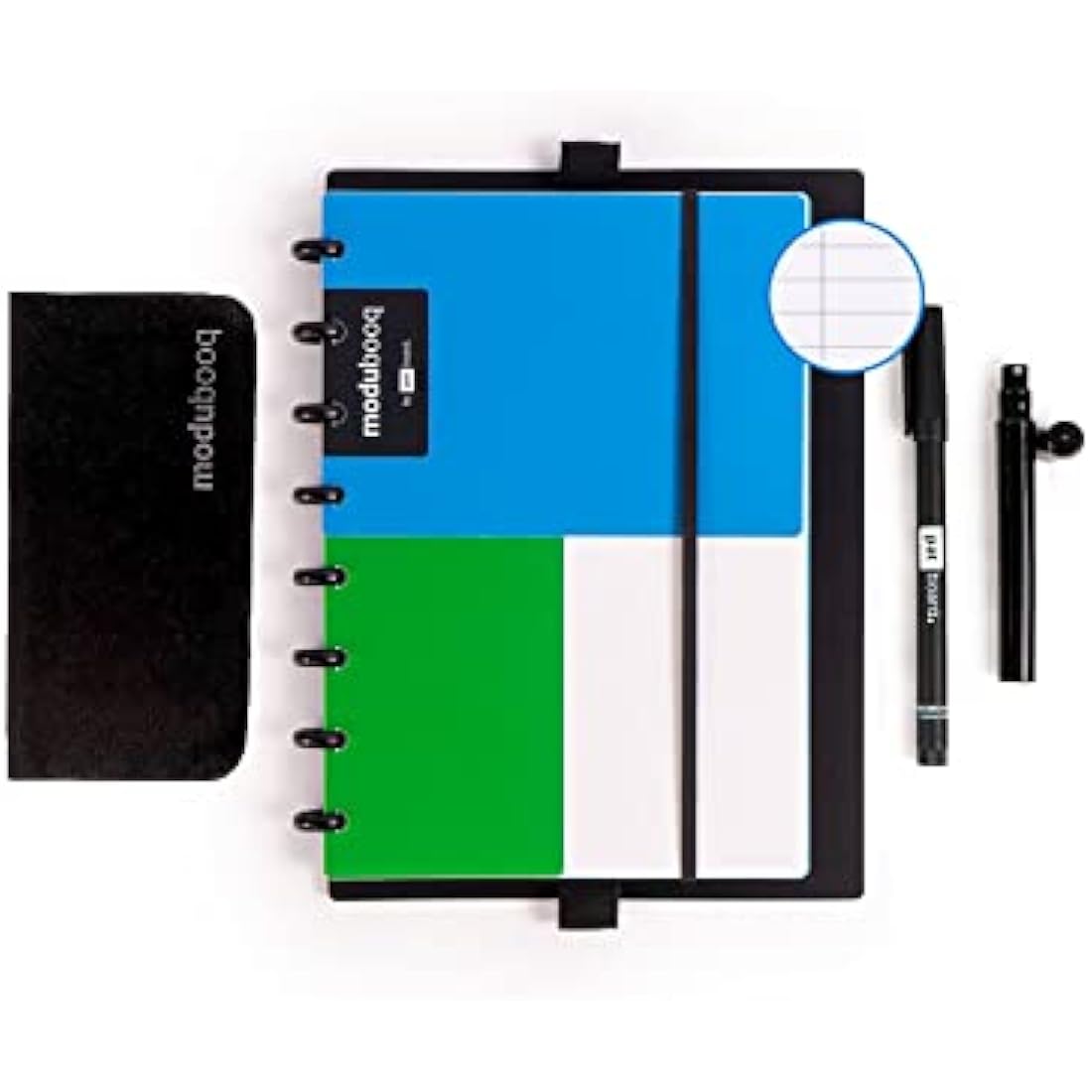 Modubooq notes, block - Modular Reusable Smart Notebook A5 - Lined blue pages with duratech3 technology - Notebook with Discbound System - Washable and writes like paper