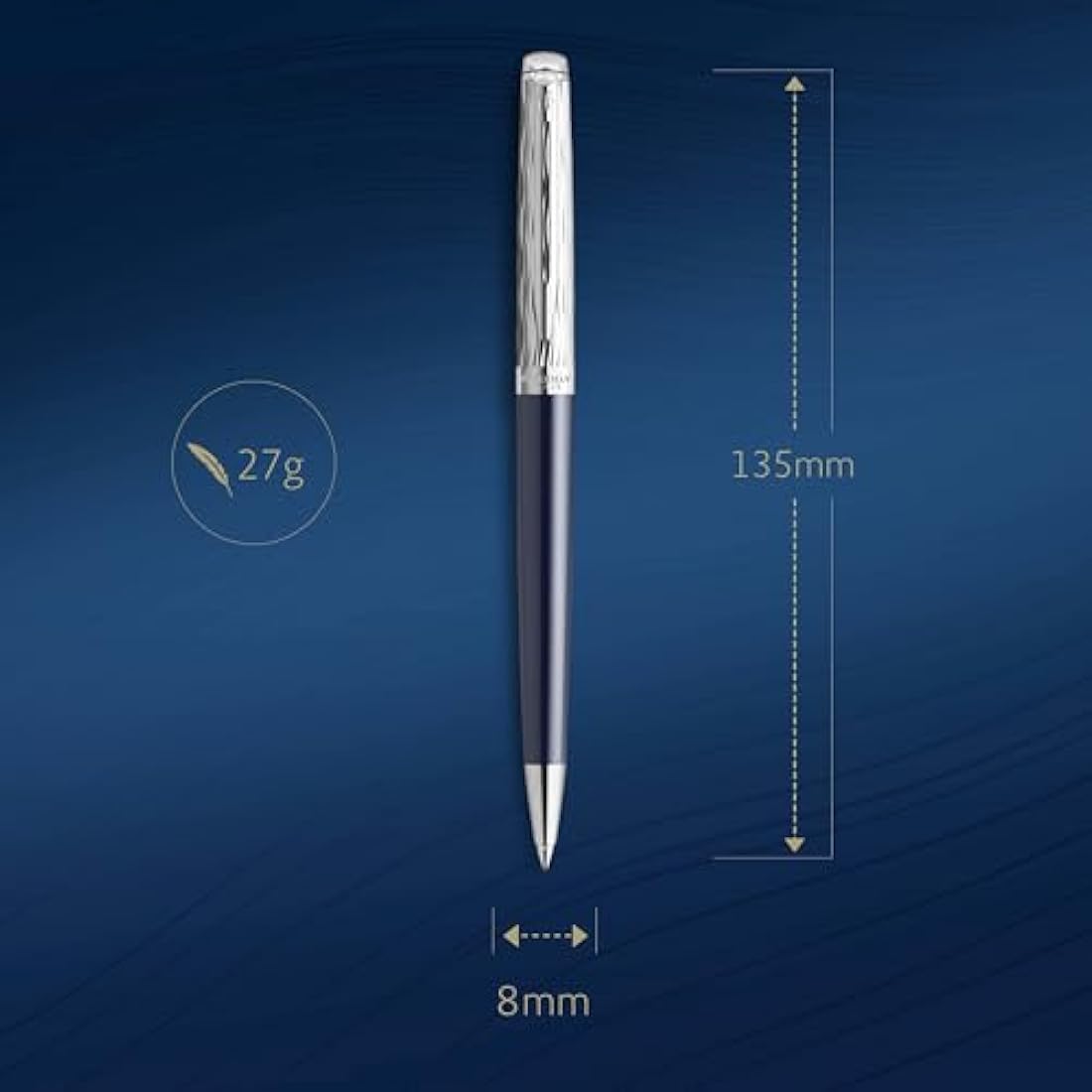 Waterman Hémisphère Ballpoint Pen | Metal & Blue Lacquer | Chiselled Cap | Blue Ink | Gift Box