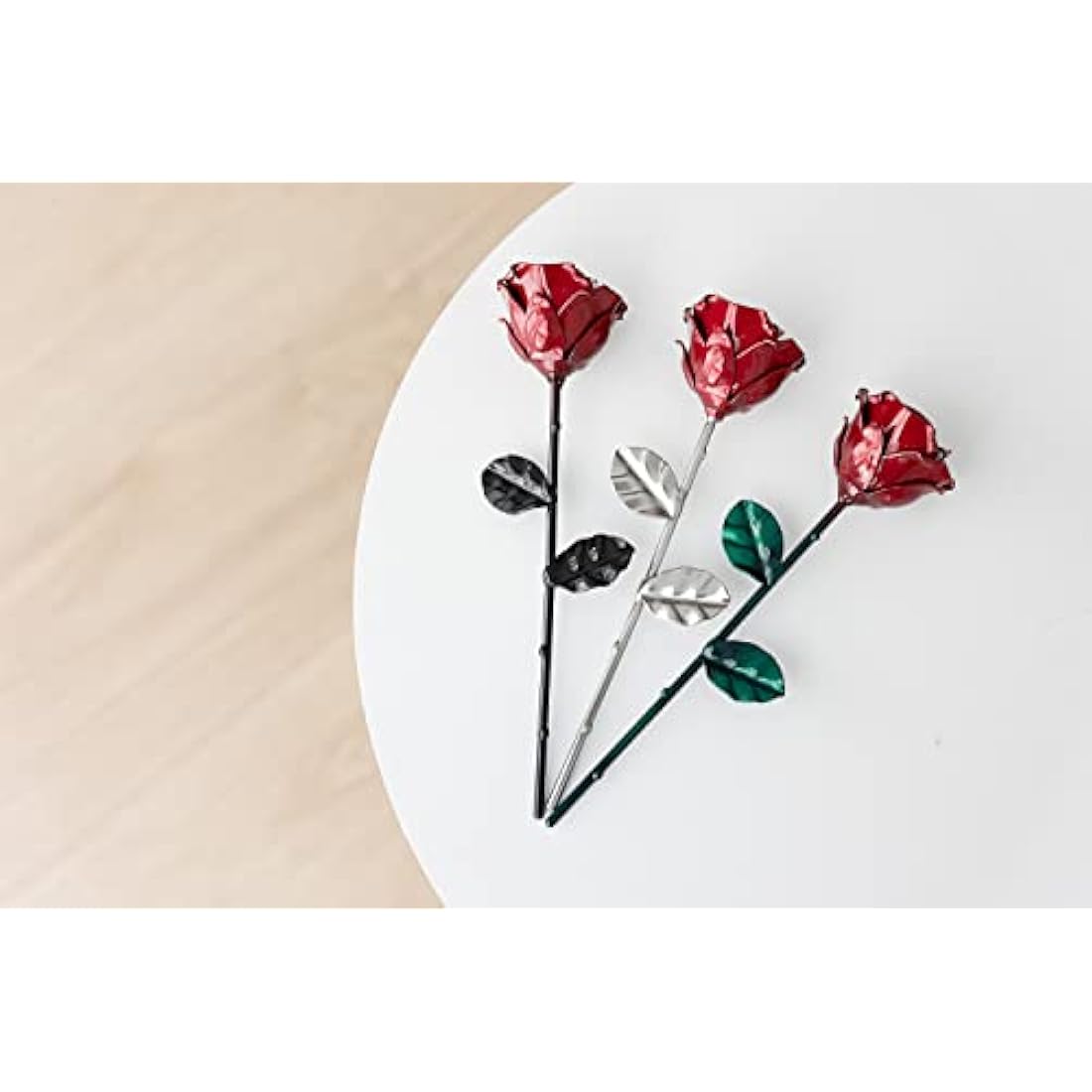 Forging Art Bcn® Hand Forged Eternal Wrought Iron Rose - Gift for Valentine's Day, Mother's Day, 6th Year Wedding Anniversary (Red/Green Without Base)