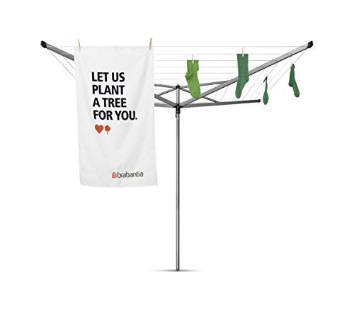 Brabantia 40m Essential Rotary Washing Line (Metallic Grey) Collapsible Umbrella System, 4 Arm Outdoor Clothes Dryer + 35mm Plastic Ground Tube