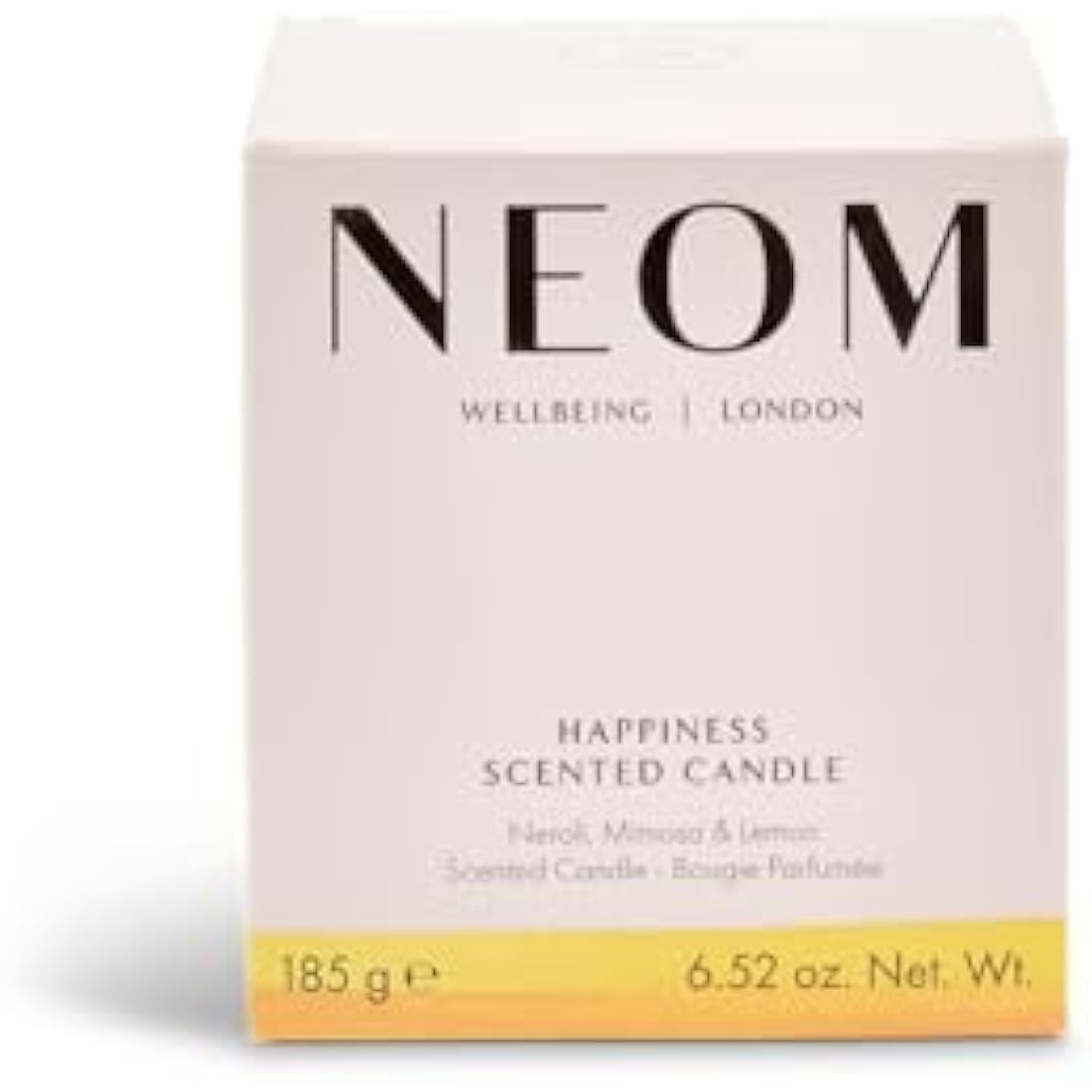 Neom Happiness Scented Candle, 1 Wick | Essential Oil Aromatherapy Candle | Neroli, Mimosa & Lemon | Scent to Make You Happy,White,185 g (Pack of 1),1101170