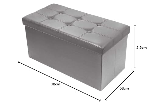 BRIAN & DANY Folding Ottoman Storage Bench with Lid, Foot Stool Faux Leather Large Storage boxes with Lid, Gray, 76 x 38 x 38 cm