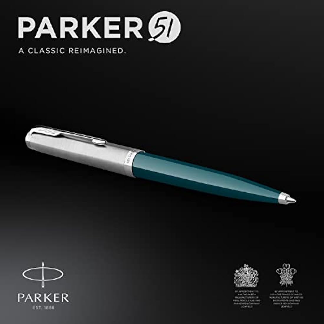 Parker 51 Ballpoint Pen | Teal Blue Barrel with Chrome Trim | Medium Point with Black Ink Refill | Gift Box