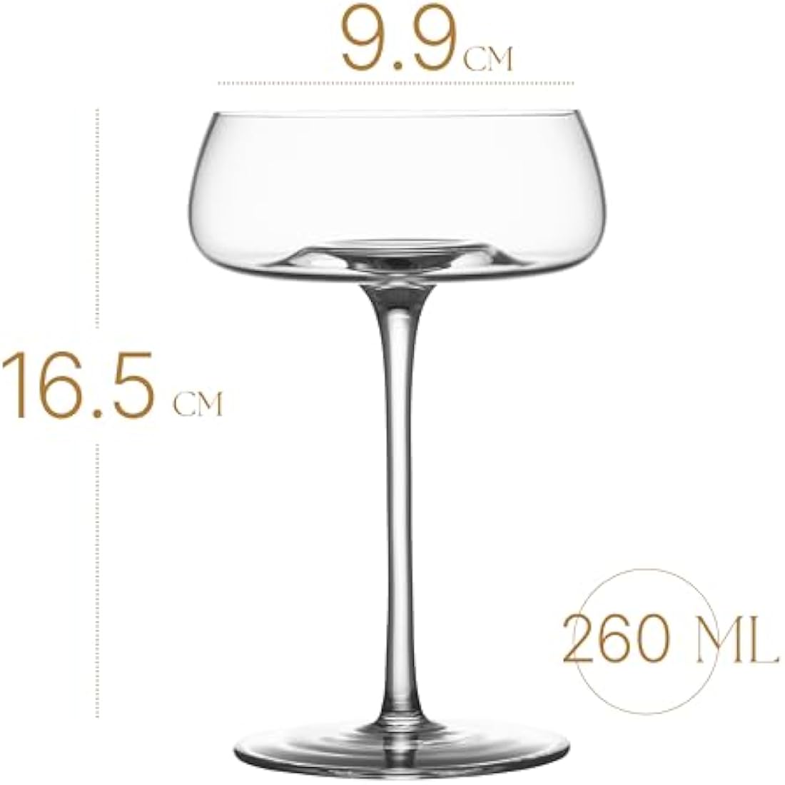 GLASSIQUE CADEAU Crystal Cocktail and Champagne Coupette Glasses | Set of 4 | 260 ml Elegant Long Stemmed Coupe Glassware for Gimlet, Espresso Martini, Daiquiri, Cosmopolitan | Fancy Round Saucers