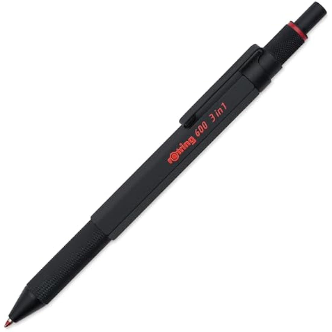 rOtring 600 3-in-1 Multicolour Pen and Mechanical Pencil | Black & Red Ballpoint Pen Tips | 1 Mechanical Pencil Tip (0.5mm) | Black Barrel