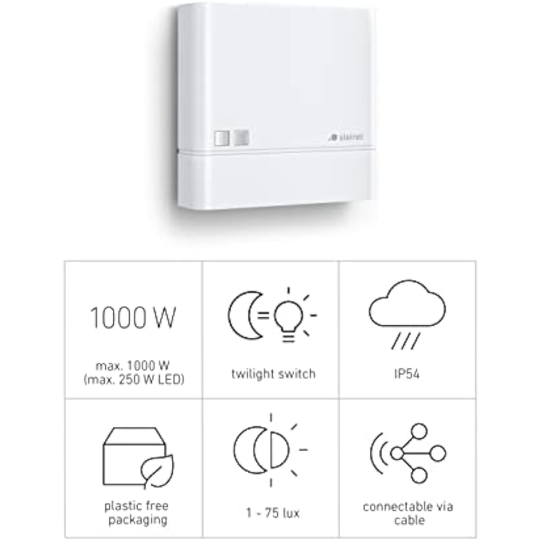 Steinel NightmatIQ Dusk to Dawn Sensor White, Adjustable Outdoor Photoelectronic Switch, 1000W Twiligh Sensor, IP54
