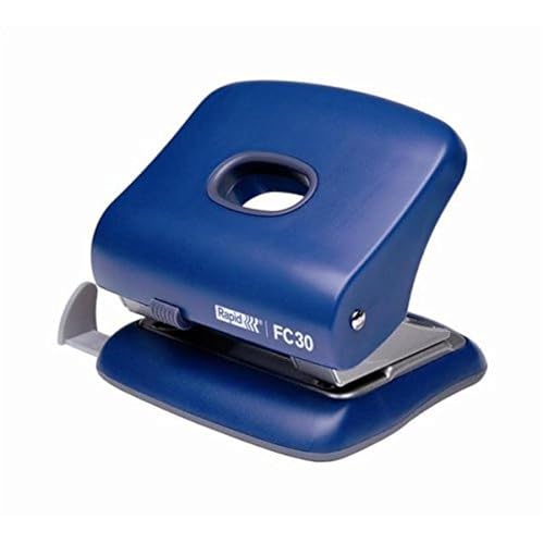 Rapid Fashion FC30 Strong 2 Hole Punch, Punches up to 30 Sheets, Adjustable Guide Bar, Ergonomic Design, Blue, 23639402