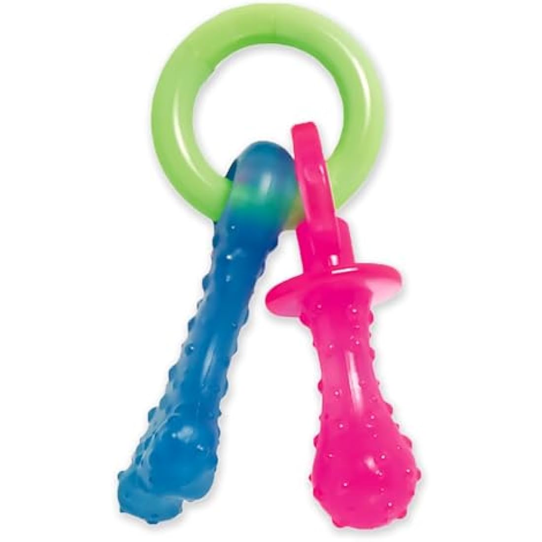 Nylabone Puppy Dog Teething Chew Toy Pacifier, Bacon Flavour, Extra Small, for Puppies Up to 7 kg, Blue/Pink