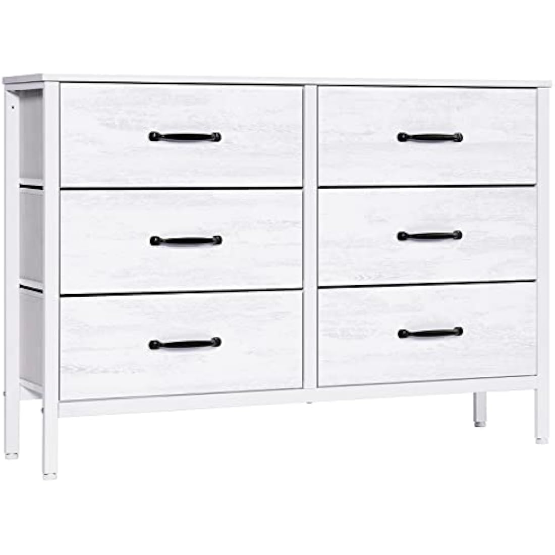 LYNCOHOME Chest of Drawers, TV Unit with 6 Drawers, TV Stand Cabinet with Deep and Large Drawers for Living Room，Bedroom, Sitting Room, White,30D x 110W x 82.5H