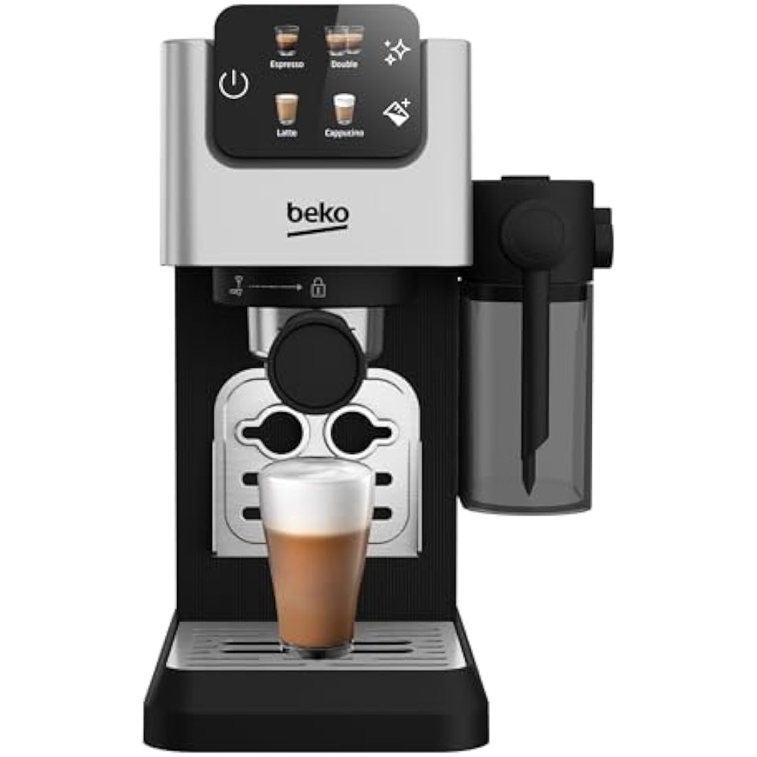 Beko CaffeExpertoTM CEP5304X Semi Automatic Espresso machine | Colour Touch Display | Integrated Milk Jug | Dual Nozzle | 15 Bar pressure | Silver | Easy cleaning