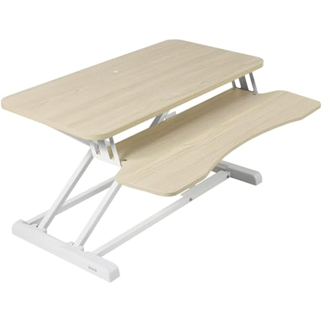 VIVO 81cm Desk Converter, K Series, Height Adjustable Sit to Stand Riser, Dual Monitor and Laptop Workstation with Wide Keyboard Tray, Light Wood Top, White Frame, DESK-V000KF