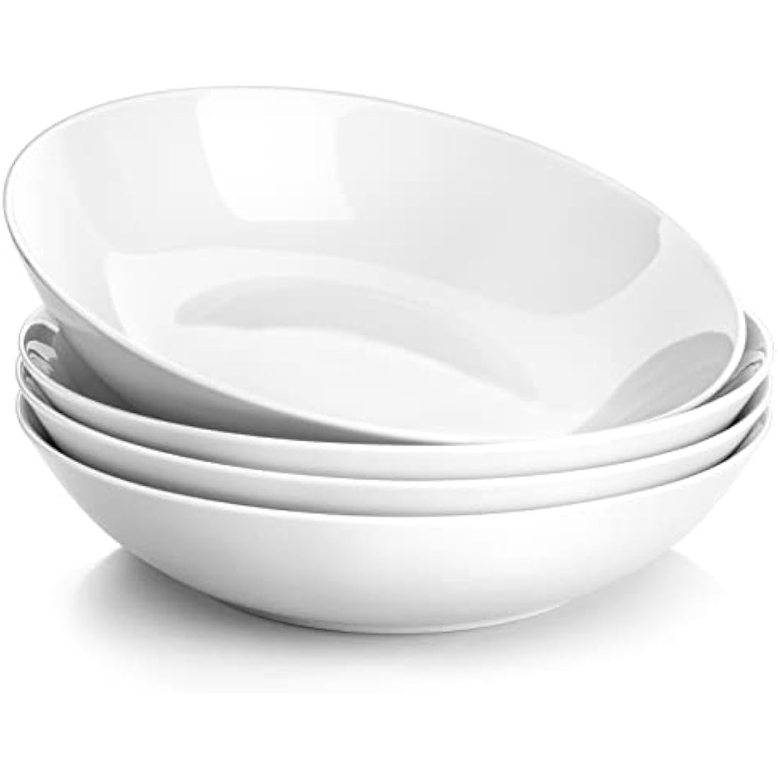 MALACASA, Series Regular, 8'' Pasta Bowl, Porcelain Salad Pasta Bowl, Large Ceramic White Soup Bowl Set, Serving Plates for Salad Pasta Soup Fruit, Microwave Dishwasher Safe, Set of 4