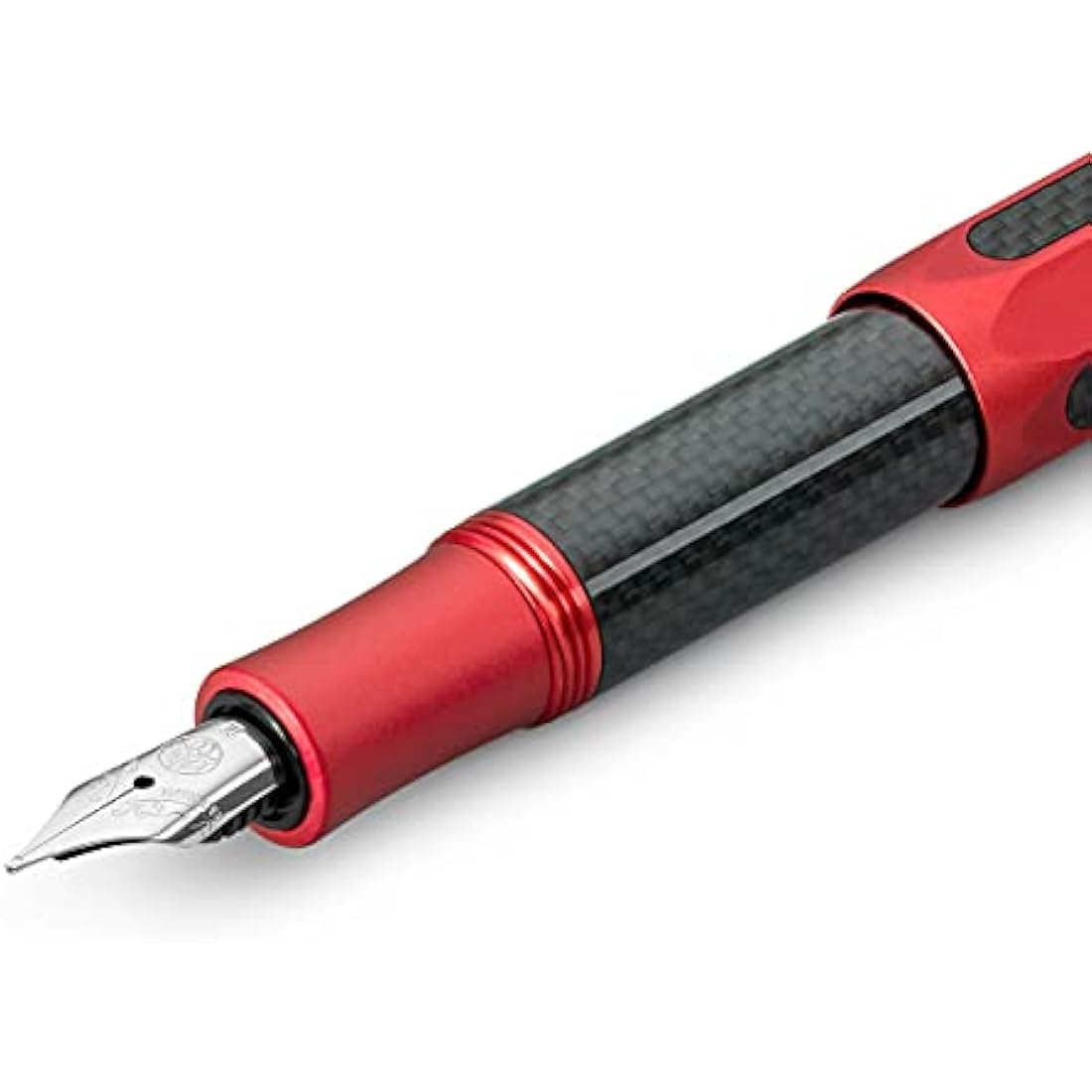 Kaweco AC Sport Fountain Pen Red Aluminium and Carbon I Exclusive Fountain Pen for Ink Cartridges Including Gift Metal Box I Fountain Pen I Nib Width F (Fine)