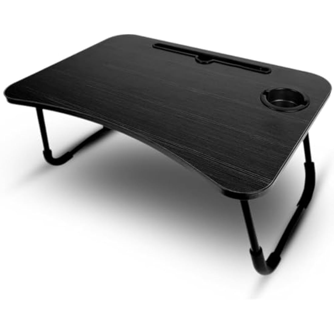 KKTECH Folding Laptop Bed Table Lap Standing Desk Sofa Breakfast Table Bed Tray Laptop Lap Desk with Cup Holder Notebook Stand Steel Legs 60x40x28cm (Black)