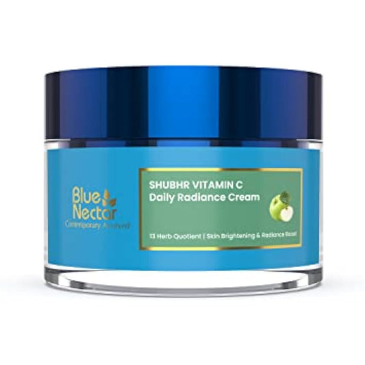 Blue Nectar Natural Vitamin C Face Cream for Glowing Skin, Dark Spot Removal with Green Apple & Almond Oil (13 Herbs, 50g)