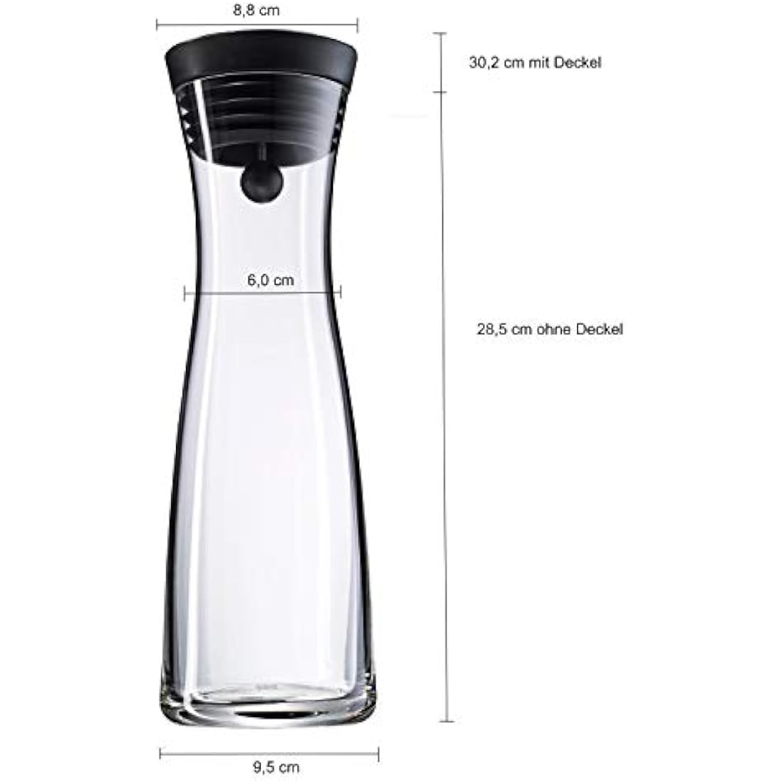 WMF Basic Water Decanter 1L Height 29 cm Close-Up Stopper Glass Cromargan® Stainless Steel,Silver