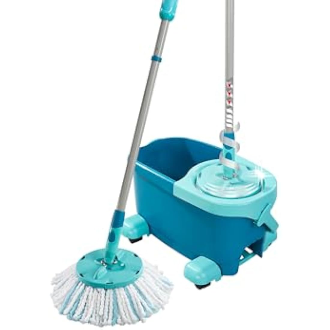 Leifheit Clean Twist Disc Mop Ergo Mobile Set, Moisture Controlled Spin, Wheeled Bucket, Faster Cleaning, Easy-Steer Micro Fibre 33cm Head with 360­ Joint, Spin Mop System