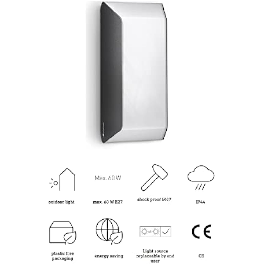 Steinel L 30 Anthracite Outdoor Wall Light, Patio Light without sensor, E27 Socket, Modern Wall Lamp, Impact Resistant