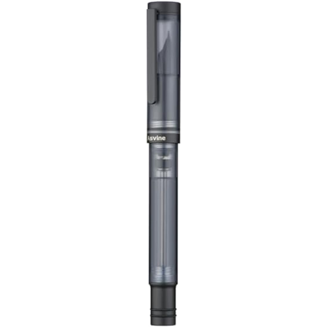 Asvine V200 Titanium Fountain Pen Vacuum Filling, Matte Black Bock Broad Nib Transparent Acrylic Smooth Writing Pen Case Set