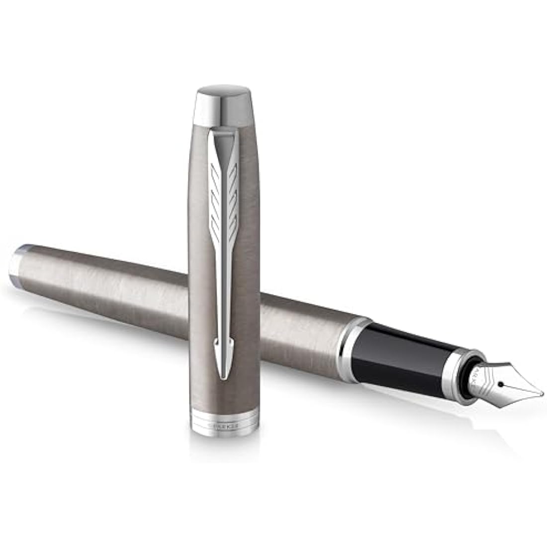 PARKER IM Fountain Pen | Stainless Steel with Chrome Trim | Fine Point with Blue Ink Cartridge | Gift Box