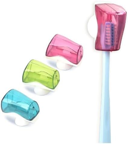 Txuolin 3Pcs Toothbrush Holder Travel Toothbrush Head Covers with Suction Cup Bathroom Wall Mount Rack Dustproof Cap Cover for Bathroom Portable