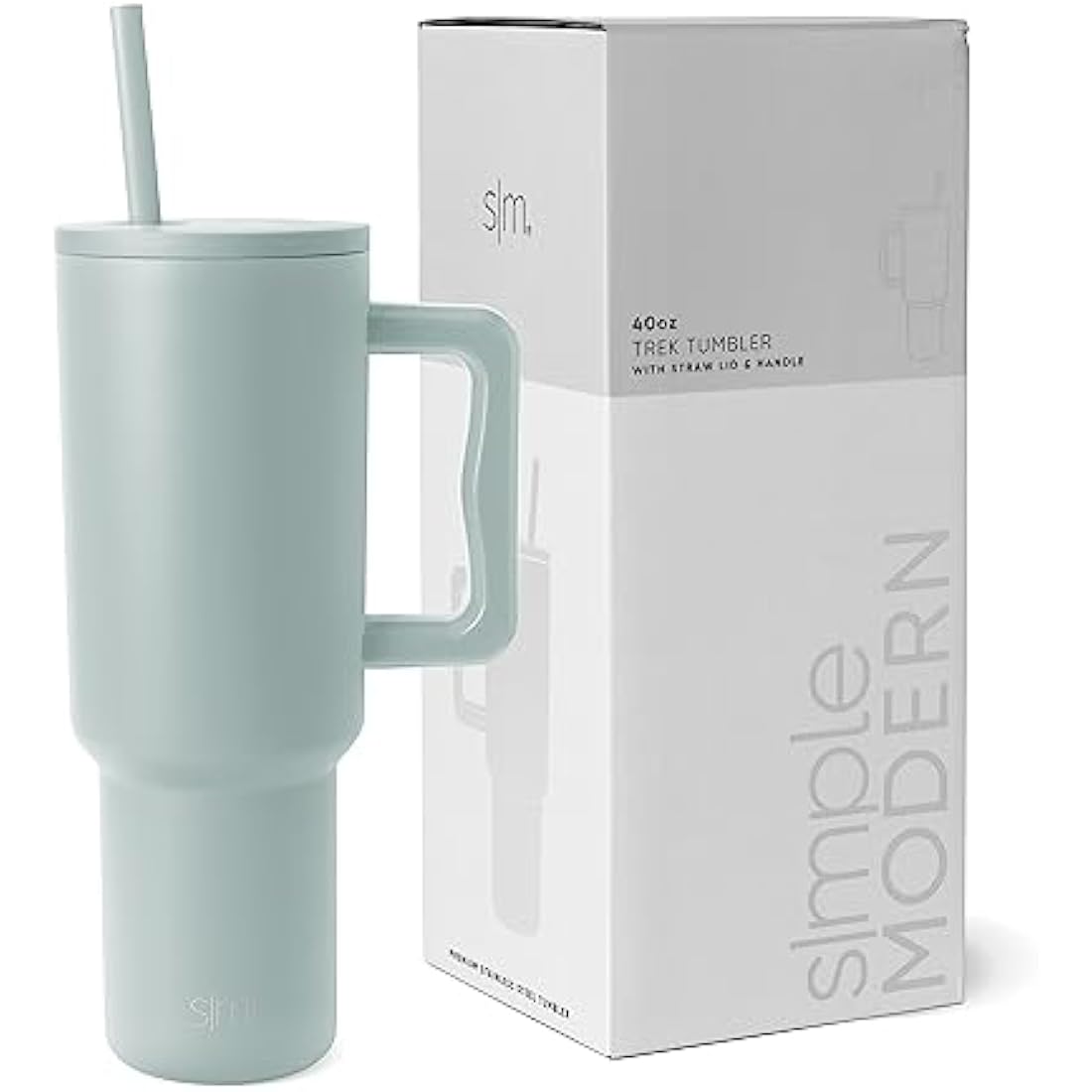Simple Modern Tumbler 40 oz with Handle and Straw | Insulated Stainless Steel Water Bottle Iced Coffee Cup Travel Mug | Gifts for Women & Men | Trek | 1180ml | Sea Glass Sage