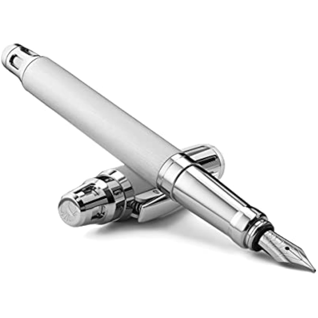 Colibri Ascari Fountain Pen-Polished Chrome and Brushed white Finish Luxury Pen-Medium Size Bock Nib System-Spring Clip-Includes Ink Convertor- Comes In a Nice Gift Box-Gift For Men And Women
