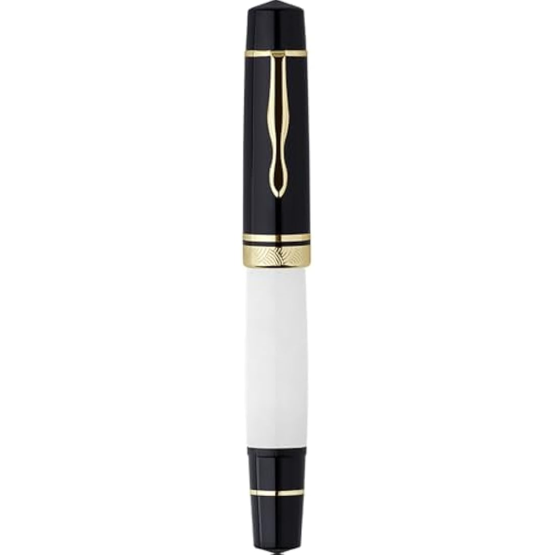 erofa Majohn P139 Piston Fountain Pen Extra Fine Nib with Box, Brass Piston System Large Capacity Resin Writing Pen, Black White