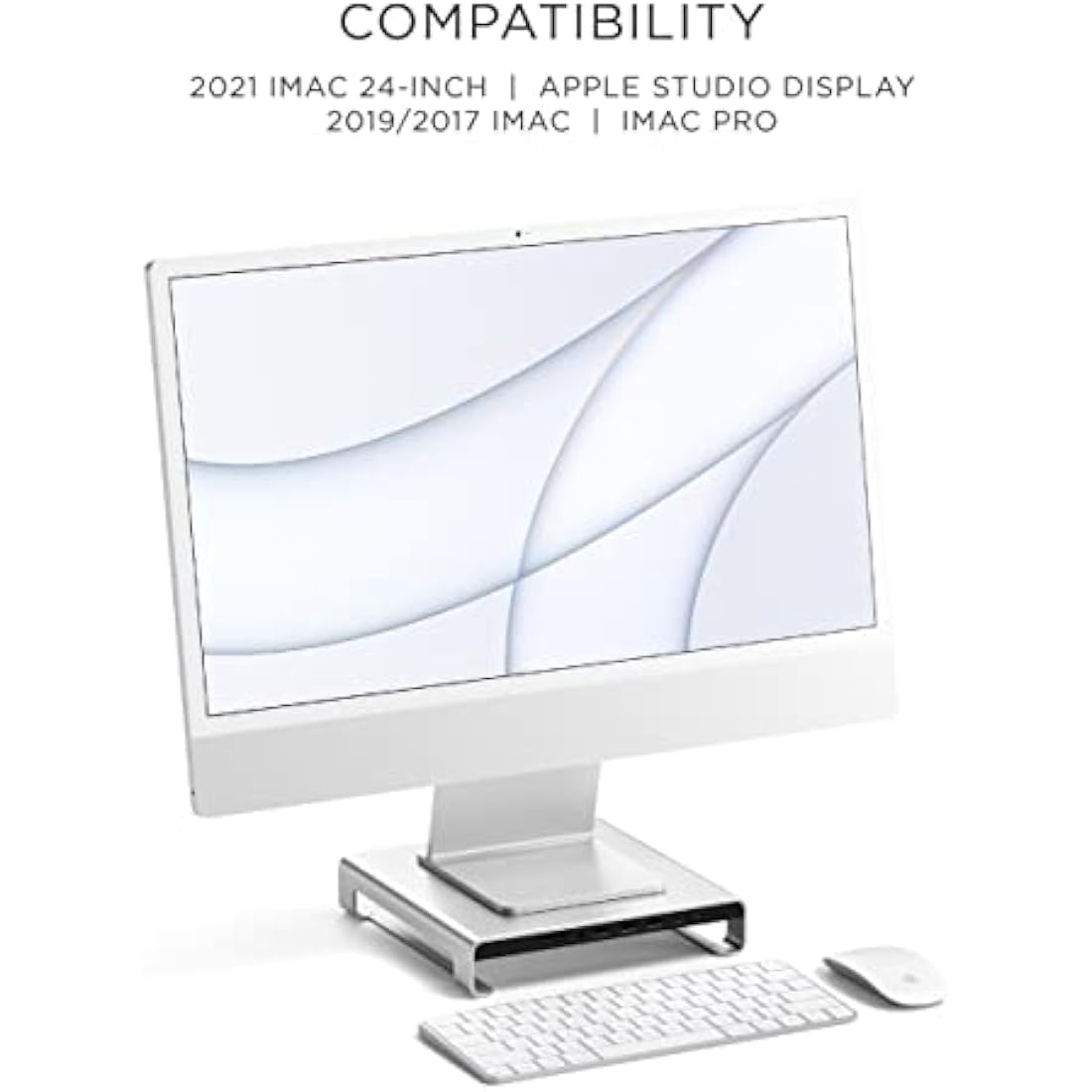 SATECHI Type-C Aluminum Monitor Stand Hub with USB-C Data, USB 3.0, Micro/SD Card Slots & 3.5mm Headphone Jack - For Apple Studio Display, iMac, iMac Pro (Silver)