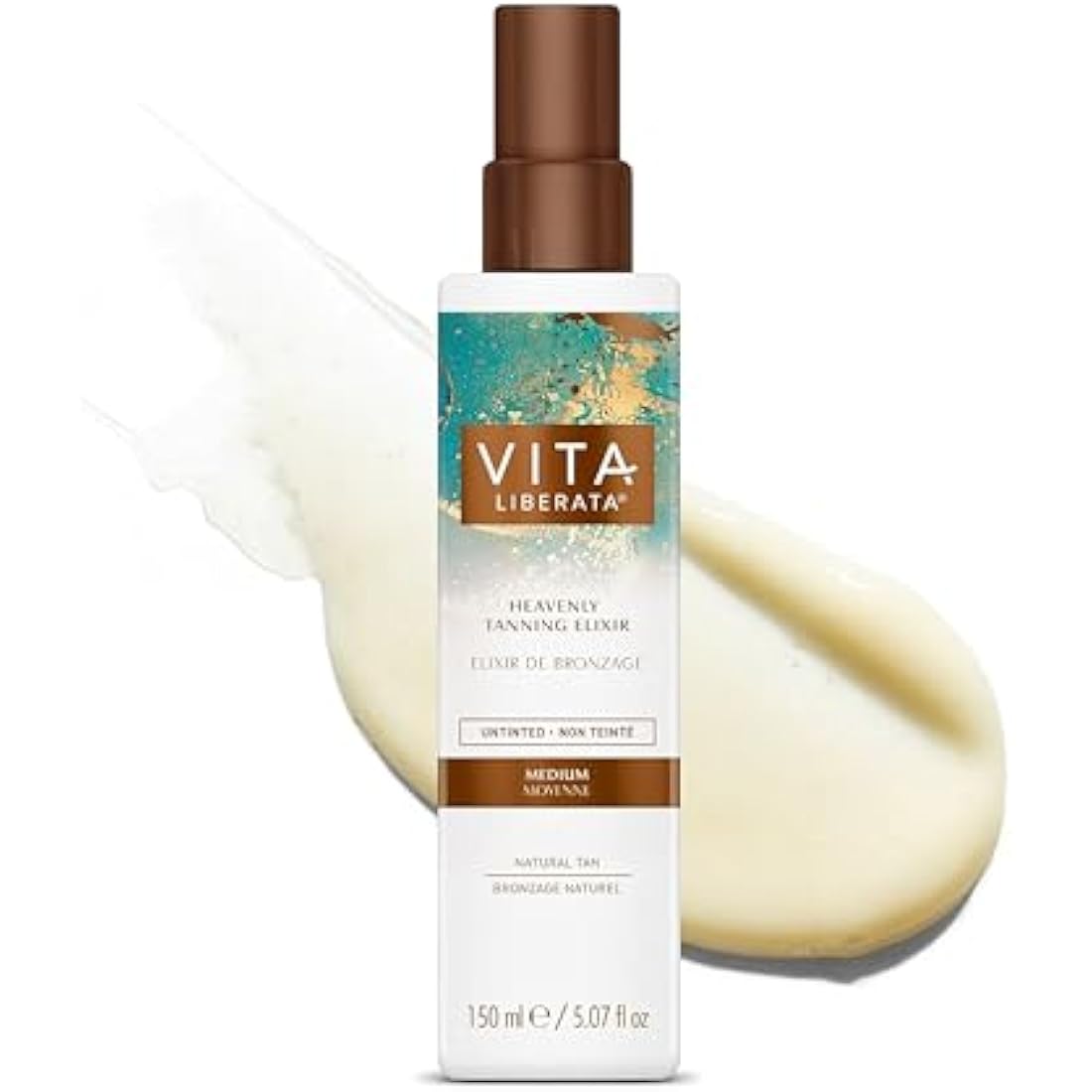 Vita Liberata Heavenly Self Tanning Elixir - Medium - Untinted, Hydrating Self Tan, For Beautifully Bronzed Skin, Formulated with Organic Aloe Vera & Ginkgo Biloba Extract, 150ml