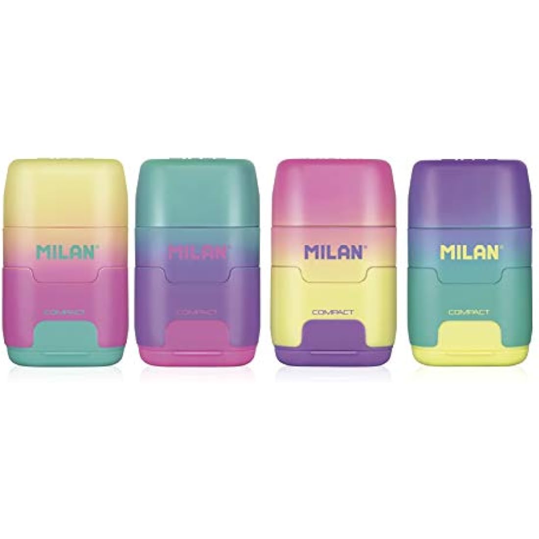 MILAN Compact Sunset Plastic Pencil Sharpener 2 Uses with Eraser Assorted Colours