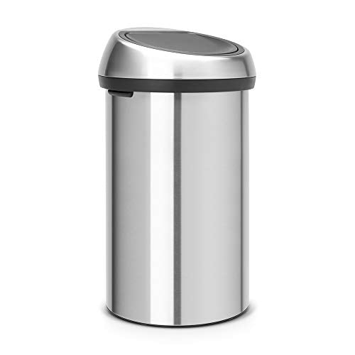 Brabantia 60 Litre Large Kitchen Touch Bin (Matt Steel Fingerprint Proof) Removable Lid, Soft-Touch Open, Easy Clean Rubbish Food Waste Bin