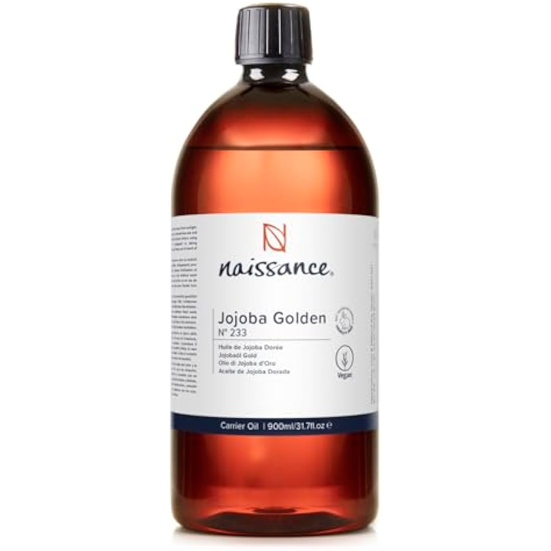 Naissance Golden Jojoba Oil (No. 233) - 900ml - Cold Pressed, Unrefined - Natural Moisturiser for Skin, Face, Beard, Nails, Hair, Body, Scalp - Massage, Aromatherapy, DIY Beauty, Candles, Vegan