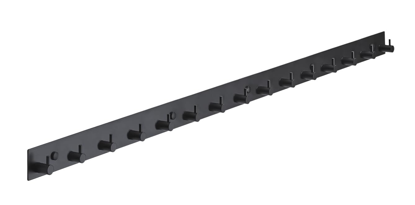 Brute Strength – Stainless Steel wall Coat Rack – Black – 15 Hooks · 102 cm