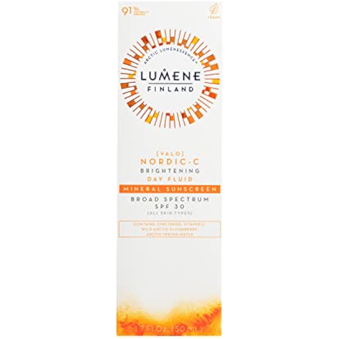 Lumene Nordic C Valo Brightening Day Fluid Mineral 50 ml, Lightweight Moisturizer SPF 30, Infused with Antioxidant Rich Wild Arctic Cloudberry and Vitamin C