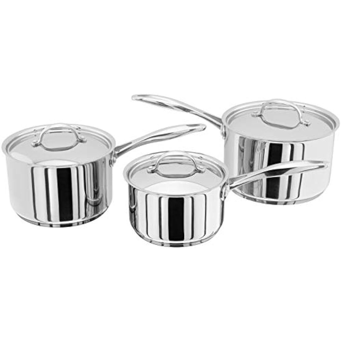 Stellar Profile Set of 3 Stainless Steel Saucepans with Lids, 20cm 18cm 16cm, Induction Ready, Oven Safe, Dishwasher Safe