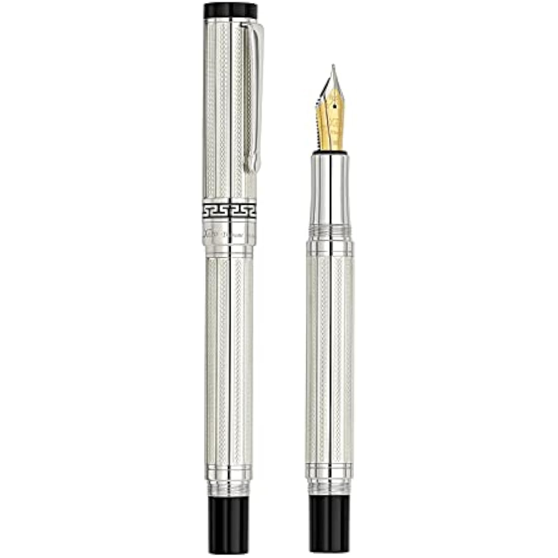 Xezo Tribune 925 Sterling Silver Medium Nib Fountain Pen. Platinum Plated. Hand Guilloche Engraved and Serialized