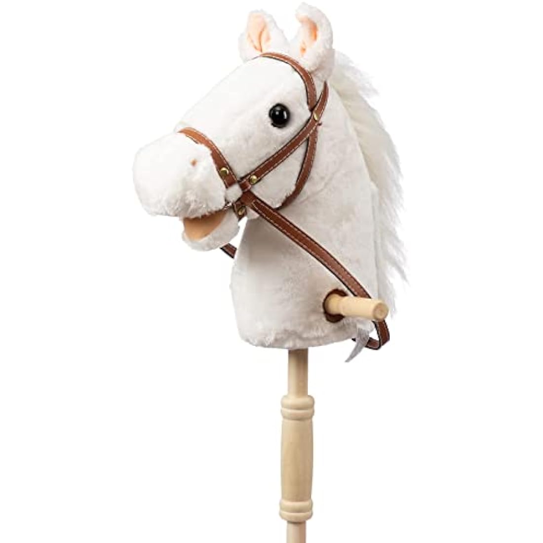BEJOY Stick Horse with Wood Wheels, Hobby Horse Toy, Real Pony Neighing and Galloping Sounds Plush Toy White 36 Inches(AA Batteries Required)