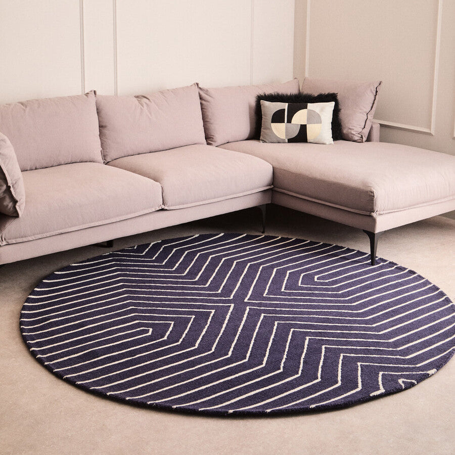 Bosie Blue and White Round Rug | Moyo